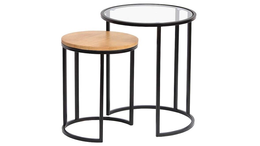 Table Miliboo | Tables D'Appoint Gigognes En Verre Tremp Et Bois Manguier Massif Tahl