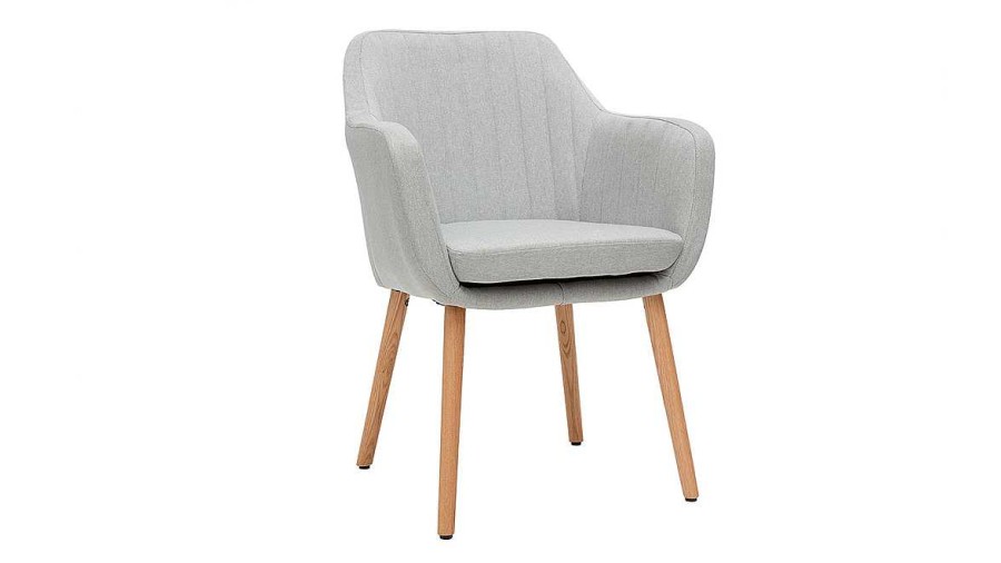 Canap & Fauteuil Miliboo Fauteuil Design | Chaise Scandinave En Tissu Gris Clair Et Bois Clair Aleyna