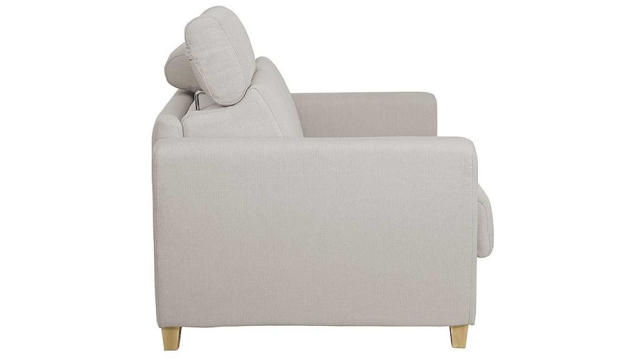 Canap & Fauteuil Miliboo Canap Convertible | Canap Convertible Avec T Ti Res Ajustables 3 Places En Tissu Beige Et Bois Clair Avec Matelas 12 Cm Goya