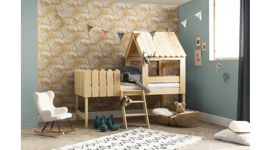 Enfant Miliboo | Rocking Chair Enfant En Tissu Effet Peau De Mouton Blanc, M Tal Noir Et Bois Clair Shaun