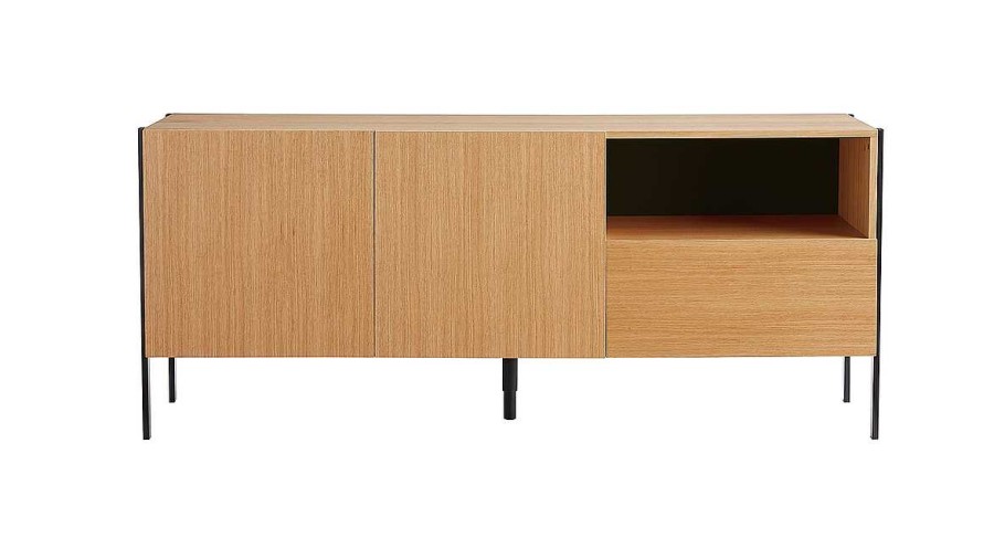 Rangement Miliboo | Buffet Design En Bois Clair Ch Ne Et M Tal Noir 2 Portes 1 Tiroir L175 Cm Heda