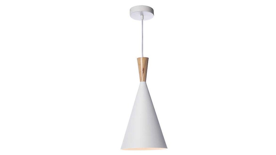 Luminaire Miliboo | Suspension En M Tal Blanc Et Bois Clair D19 Cm Java