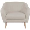 Canap & Fauteuil Miliboo Fauteuil Design | Fauteuil Scandinave En Tissu Beige Et Bois Clair Isis