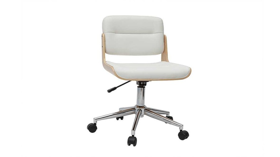 Chaise & Tabouret Miliboo | Chaise De Bureau Roulettes Design Blanc, Bois Clair Et Acier Chrom Aramon