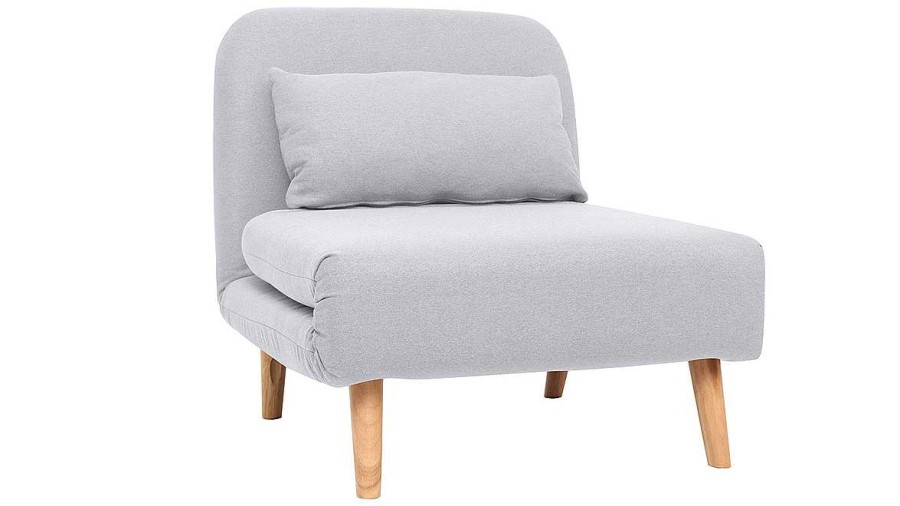 Canap & Fauteuil Miliboo | Fauteuil Convertible Scandinave En Tissu Gris Clair Et Bois Clair Amiko