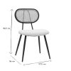 Chaise & Tabouret Miliboo Chaise Design | Chaises Design En Tissu Effet Laine Boucl E Blanc Cass , M Tal Noir Et Cannage Rotin Naturel (Lot De 2) Tolma