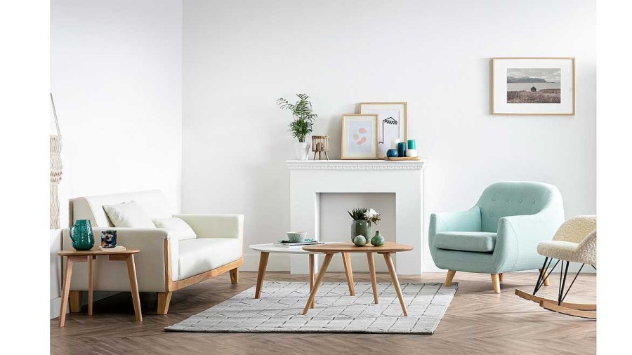 Canap & Fauteuil Miliboo Canap Design | Canap Scandinave 3 Places En Tissu Gris Et Bois Clair Fjord