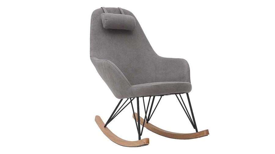 Canap & Fauteuil Miliboo Rocking Chair | Rocking Chair Scandinave En Tissu Effet Velours Gris, M Tal Noir Et Bois Clair Jhene