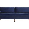 Canap & Fauteuil Miliboo Canap Design | Canap 3-4 Places En Tissu Velours Bleu Nuit Et Bois Clair Imperial