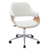 Chaise & Tabouret Miliboo | Chaise De Bureau Roulettes Design Blanc, Bois Clair Et Acier Chrom Hansen