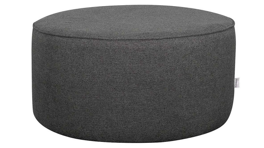 Canap & Fauteuil Miliboo | Pouf Rond En Tissu Gris Anthracite D70 Cm Coq