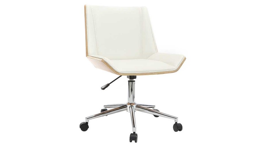 Chaise & Tabouret Miliboo | Chaise De Bureau Roulettes Design Blanc, Bois Clair Et Acier Chrom Melkior