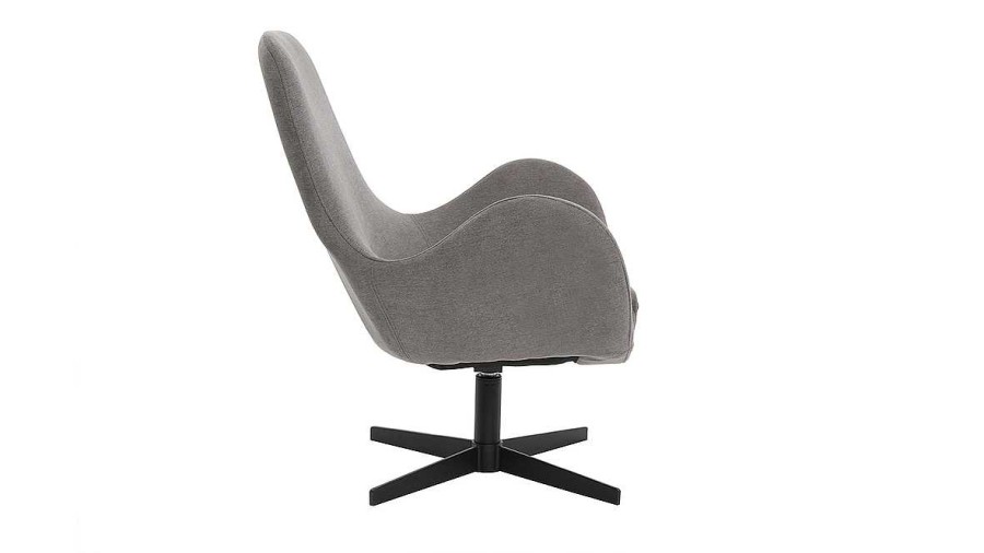 Canap & Fauteuil Miliboo Fauteuil Design | Fauteuil Pivotant Design En Tissu Effet Velours Gris Et M Tal Noir Andy