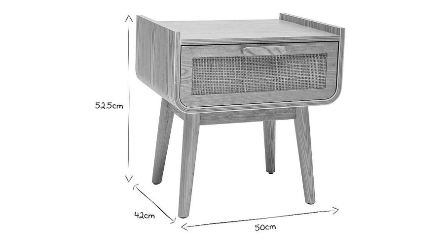 Chambre Miliboo | Table De Chevet Avec Tiroir En Bois Clair Massif Et Cannage Rotin L50 Cm Ath Ne