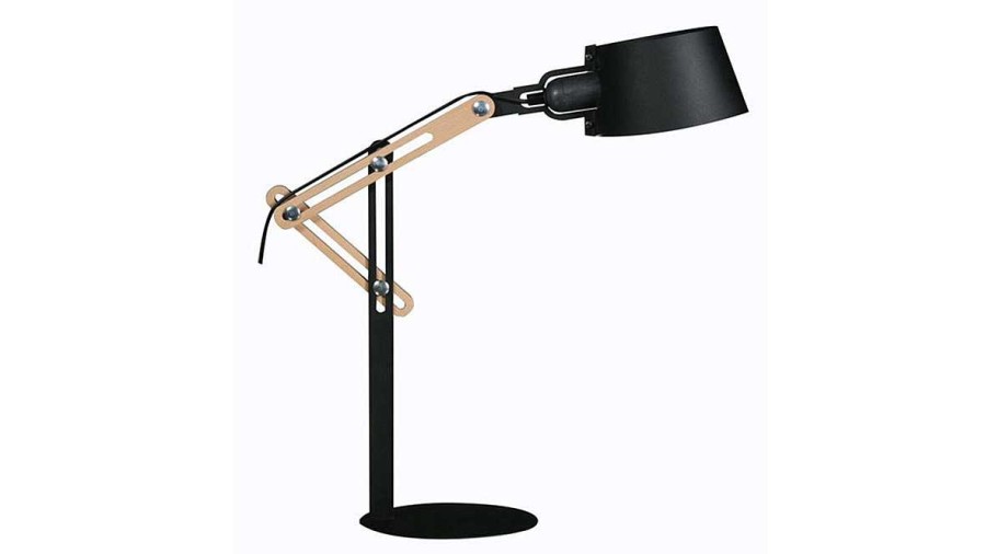 Luminaire Miliboo | Lampe Poser Design En Bois Clair Et M Tal Noir H60 Cm Billy