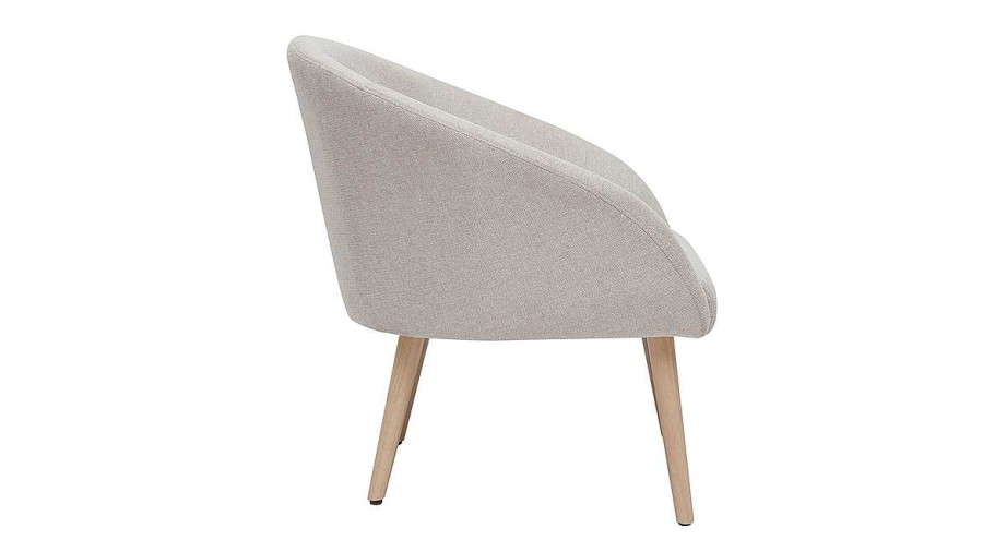 Canap & Fauteuil Miliboo Fauteuil Design | Fauteuil Scandinave En Tissu Effet Velours Textur Beige Et Bois Clair Olivia