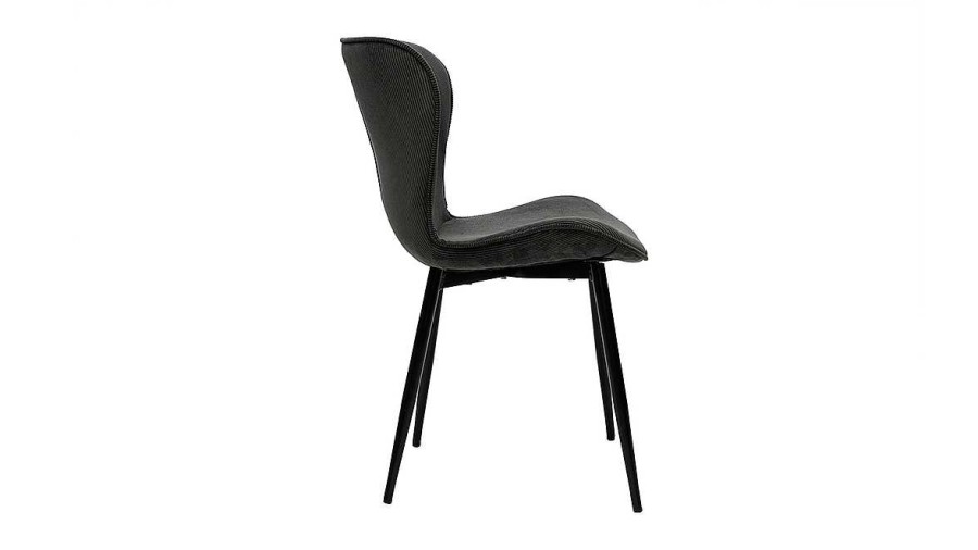 Chaise & Tabouret Miliboo Chaise Design | Chaises Design En Tissu Velours C Tel Gris Fonc Et M Tal Noir (Lot De 2) Addict