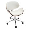 Chaise & Tabouret Miliboo | Chaise De Bureau Roulettes Design Blanc, Bois Fonc Noyer Et Acier Chrom Walnut