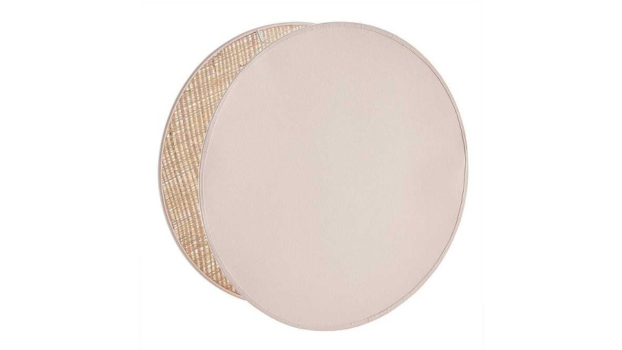 Luminaire Miliboo | Lampe Poser Ronde Bi-Mati Re En Tissu Rose Clair Et Rabane Naturelle D35 Cm Verso