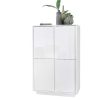 Rangement Miliboo | Buffet Haut Design Blanc Brillant 4 Portes L92 Cm Como