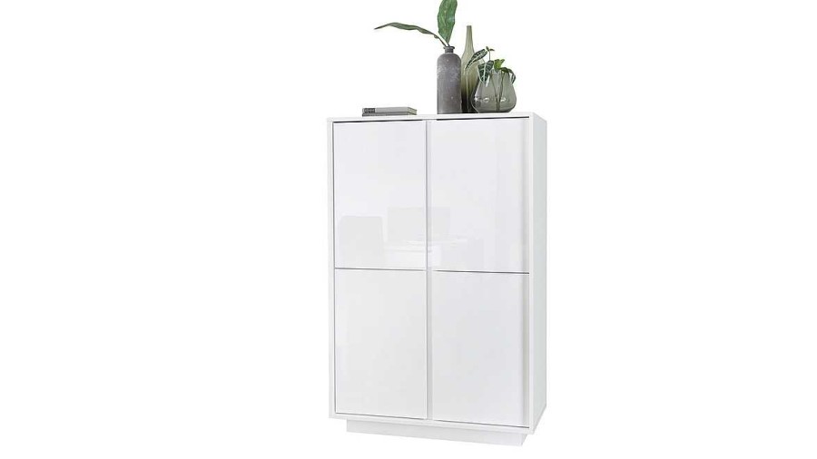 Rangement Miliboo | Buffet Haut Design Blanc Brillant 4 Portes L92 Cm Como