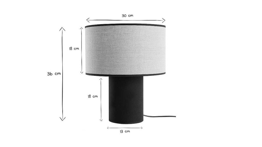 Luminaire Miliboo | Lampe Poser Bi-Mati Re En Lin Et Coton Noir H36 Cm Slot