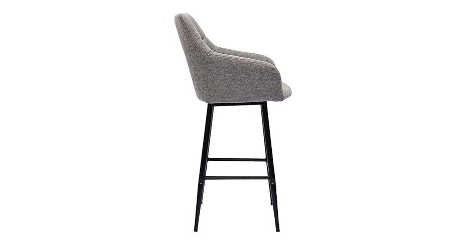 Chaise & Tabouret Miliboo Tabouret De Bar | Tabourets De Bar Avec Si Ges Matelass S En Tissu Effet Velours Textur Gris Et M Tal Noir H65 Cm (Lot De 2) Montero