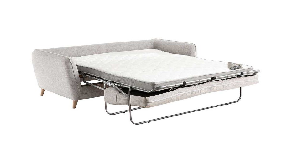 Canap & Fauteuil Miliboo Canap Convertible | Canap Convertible Scandinave 3 Places En Tissu Gris Clair Chin Et Bois Clair Avec Matelas 10 Cm Creep