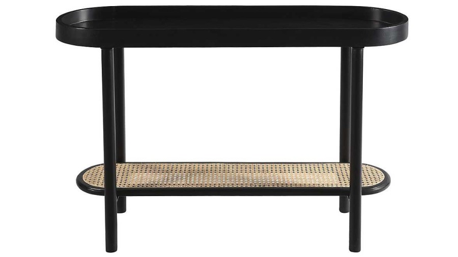 Table Miliboo | Console Avec Plateau Ovale En Bois Noir Et Cannage De Rotin L115 Cm Macao