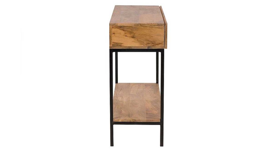 Bureau Miliboo | Console Industrielle Avec Rangements 2 Tiroirs En Bois Manguier Massif Et M Tal Noir L110 Cm Ypster