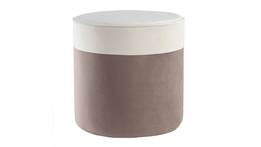 Canap & Fauteuil Miliboo | Pouf Design Bicolore En Tissu Velours Blanc Cr Me Et Taupe D40 Cm Daisy