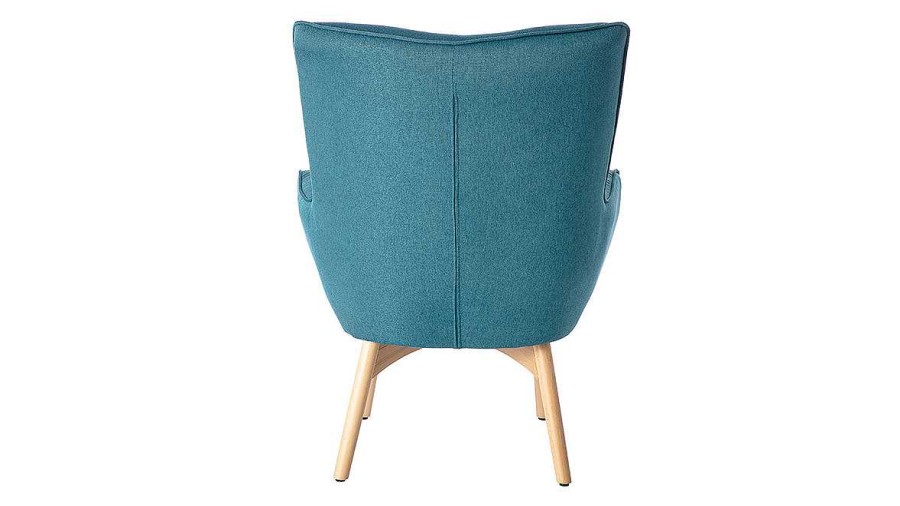 Canap & Fauteuil Miliboo Fauteuil Design | Fauteuil Avec Repose-Pieds Scandinave En Tissu Bleu Canard Et Bois Clair Bristol