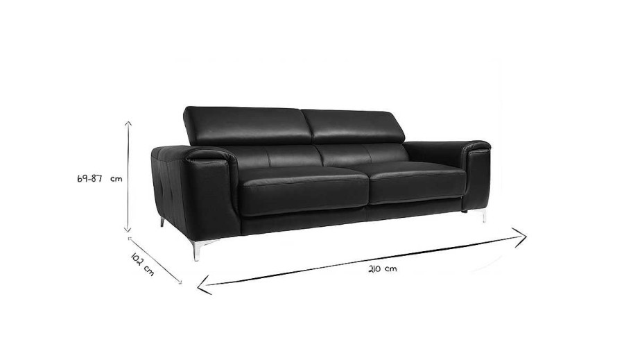 Canap & Fauteuil Miliboo Canap Cuir | Canap Design Avec T Ti Res Ajustables 3 Places En Cuir Noir Et Acier Chrom Nevada