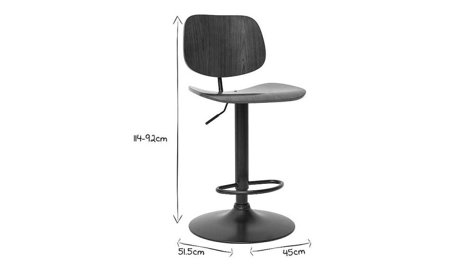 Chaise & Tabouret Miliboo Tabouret De Bar | Tabouret De Bar Relevable Noyer Et M Tal Noir Tobias