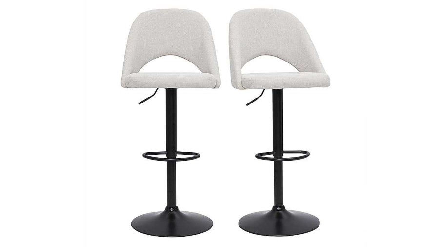 Chaise & Tabouret Miliboo Tabouret De Bar | Tabourets De Bar Relevables Tissu Effet Velours Textur Beige Et M Tal Noir (Lot De 2) Cosette