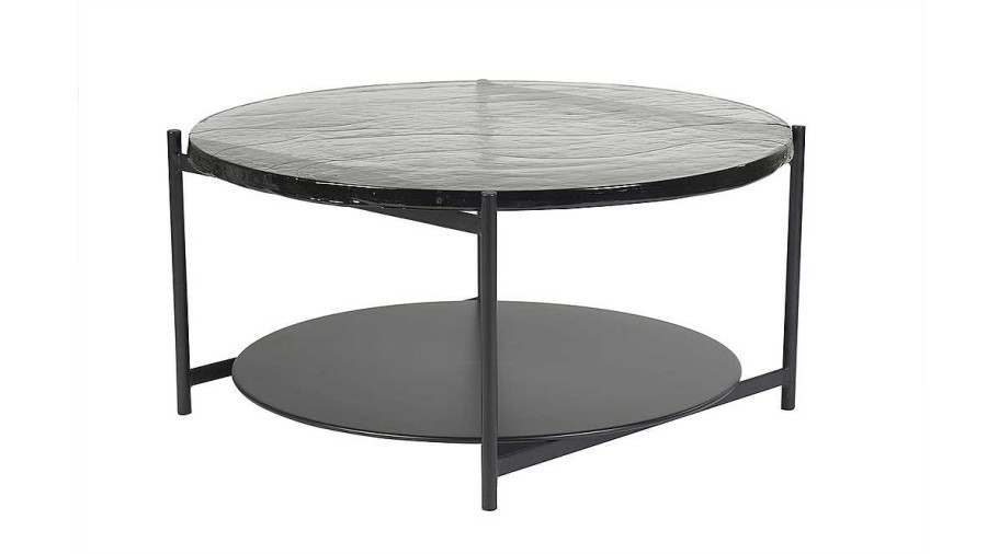 Table Miliboo | Table Basse Ronde Avec Double Plateau En Verre Recycl Et M Tal Noir D85 Cm Welle