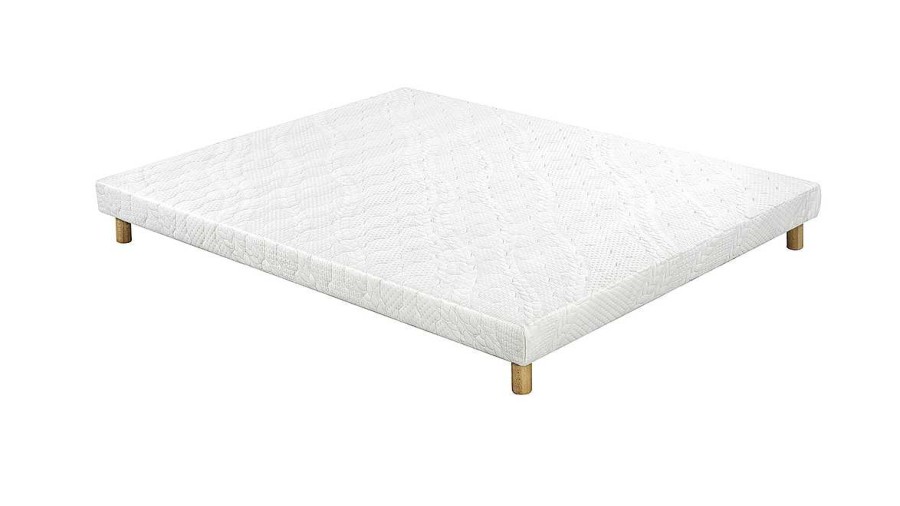 Chambre Miliboo | Sommier Tapissier Tissu Blanc Pieds Bois 2 Places 140 X 200 Cm Jami