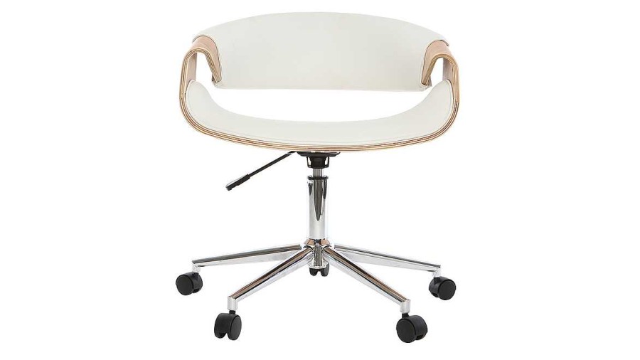 Chaise & Tabouret Miliboo | Chaise De Bureau Roulettes Design Blanc, Bois Clair Et Acier Chrom Aramis