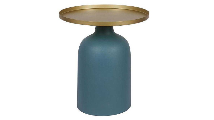 Table Miliboo | Table D'Appoint Design Ronde En M Tal Bleu P Trole Mat Et Plateau Dor Ramses