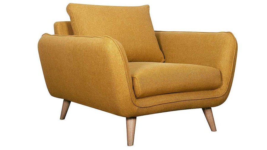 Canap & Fauteuil Miliboo Fauteuil Design | Fauteuil Scandinave En Tissu Jaune Cumin Et Bois Clair Creep