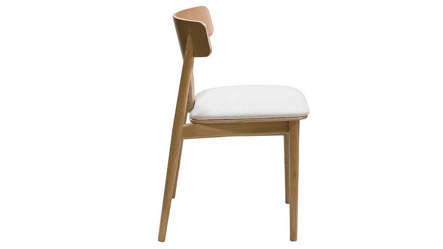 Chaise & Tabouret Miliboo Chaise Design | Chaises Scandinaves En Bois Clair Ch Ne Massif Et Tissu Effet Laine Boucl E Blanc Cass (Lot De 2) Louisa