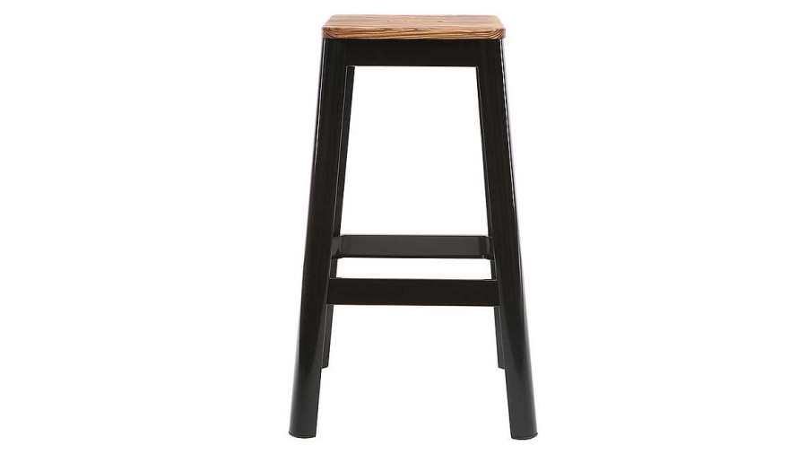 Chaise & Tabouret Miliboo Tabouret De Bar | Tabourets De Bar Industriels En M Tal Noir Et Bois H75 Cm (Lot De 2) Nick