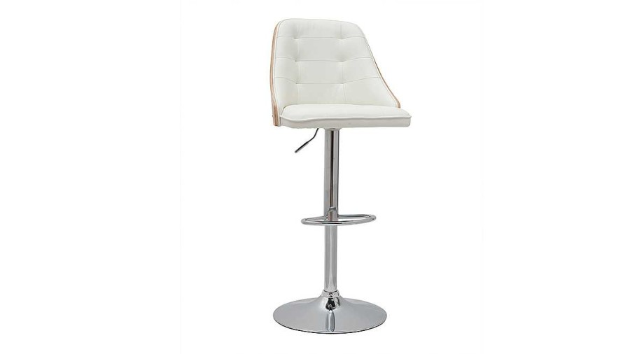 Chaise & Tabouret Miliboo Tabouret De Bar | Tabouret De Bar Relevable Blanc Et Bois Clair Fluffy