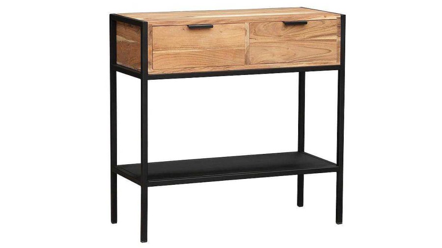 Table Miliboo | Console Avec Rangements 2 Tiroirs En Bois Massif Et M Tal Noir L80 Cm Arthus