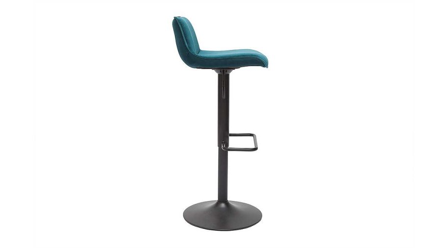 Chaise & Tabouret Miliboo Tabouret De Bar | Tabourets De Bar R Glables Pivotants 360° En Tissu Velours Bleu P Trole Et M Tal Noir (Lot De 2) Boost