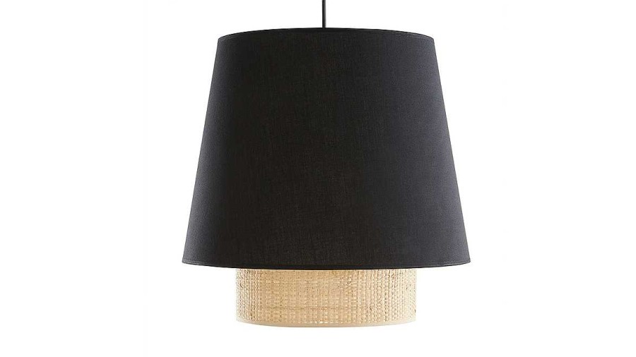 Luminaire Miliboo | Suspension Design Bi-Mati Re En Rabane Et Coton Noir D40 Cm Jume