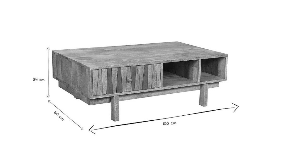 Table Miliboo | Table Basse Rectangulaire Avec Rangements Bois Manguier Massif Grav Et Laiton L100 Cm Zaika