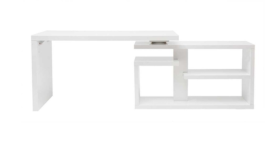 Bureau Miliboo Bureau Design | Bureau Modulable Design Laqu Blanc Brillant L147-217 Cm Halton