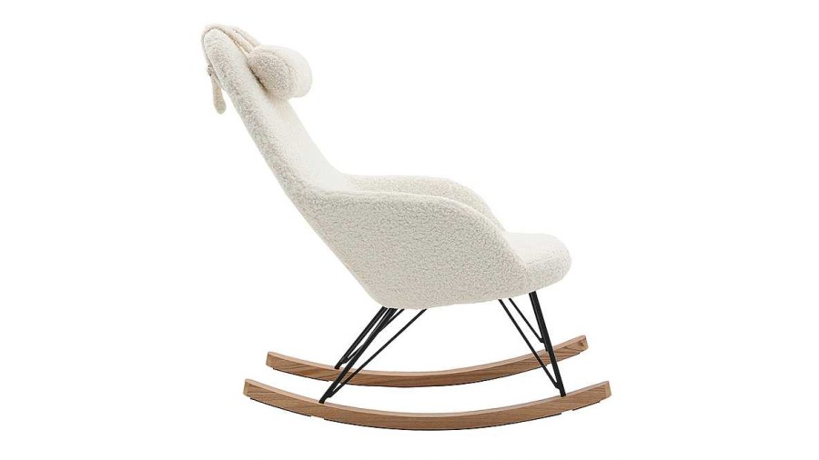 Canap & Fauteuil Miliboo Rocking Chair | Rocking Chair Scandinave En Tissu Effet Peau De Mouton Blanc, M Tal Noir Et Bois Clair Jhene