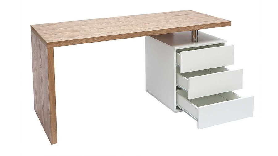 Bureau Miliboo Bureau Design | Bureau Avec Rangements 3 Tiroirs Design Bois Clair Ch Ne Et Blanc L140 Cm Calix